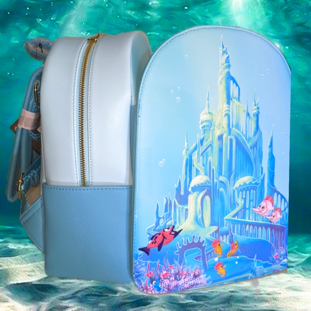 Loungefly The Little mermaid🧜‍♀️Castle Mini Backpack, Card Holder and charm! - Picture 3 of 13